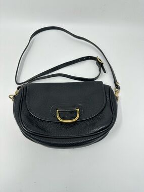 Dooney &Bourke Black All Weather Leather Horseshoe Saddle Bag